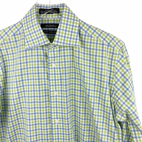 Sak’s Fifth Avenue Plaid Checkered Button 14.5 - Picture 3 of 4